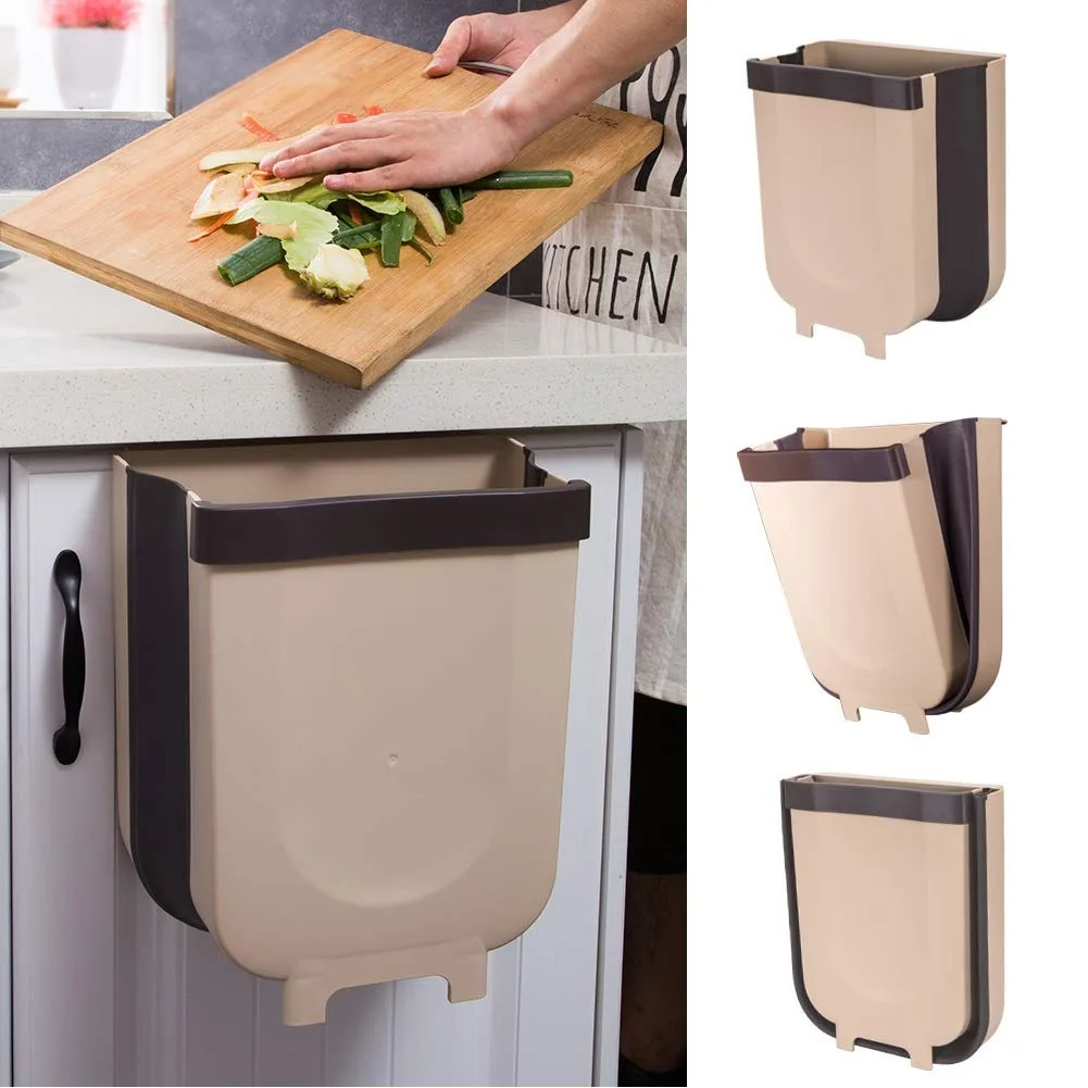Hanging Trash Can for Kitchen Cabinet Door 9L Collapsible Bin Small Compact Garbage For Home Car Waste | Дом и сад