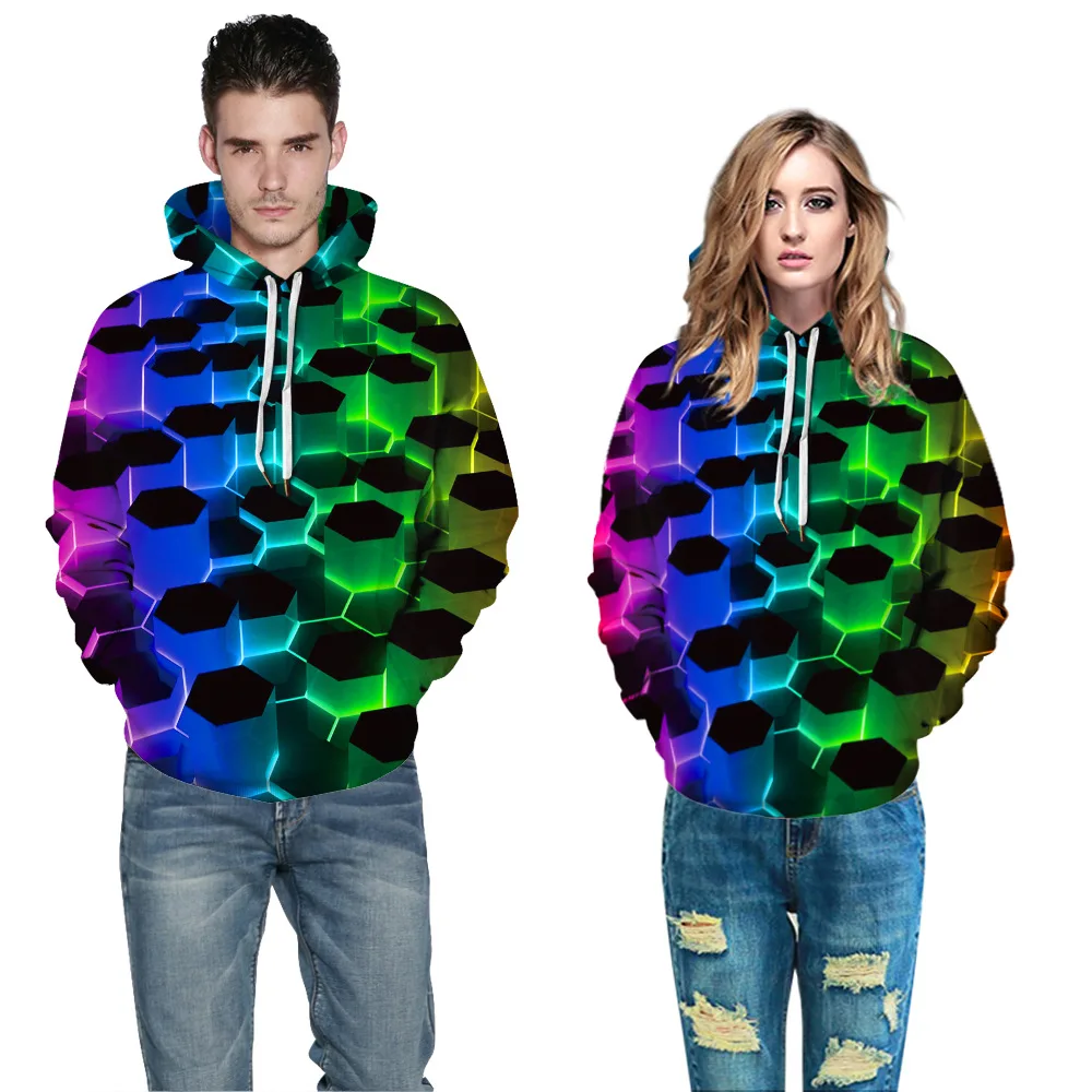 

2021 Autumn Winter New Products Printing Men and Women The Same Fashion Hedging Hooded Pullover Sweater Long-sleeved Casual