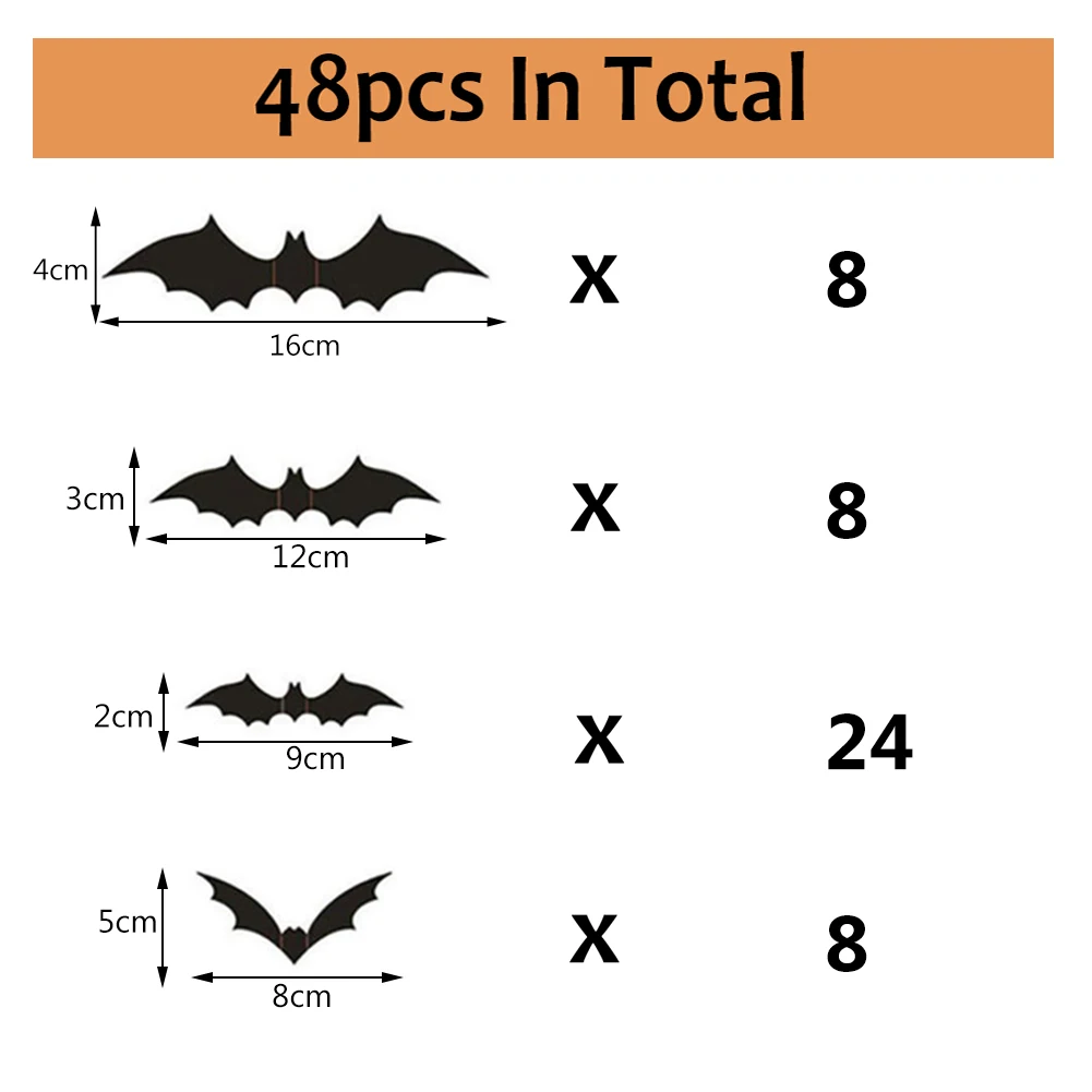 

24/48pcs Halloween Decoration 3D Black Bat Sticker Bar 3D Bats Stickers Plastic Wall Bat Decals for Home Window Decor
