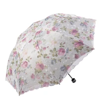 luxury double layered lady lace umbrella rain women three folding sunscreen sunshade dual use women gift summer umbrella