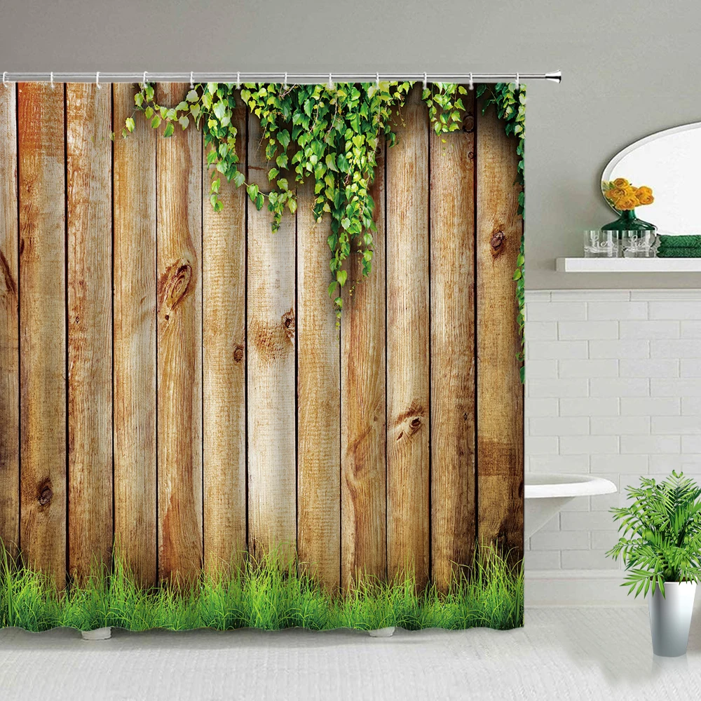

European Style Rural Flower Vine Wooden Background Shower Curtains Sunflower Flower Scenery Print Bathroom Curtain With Hooks