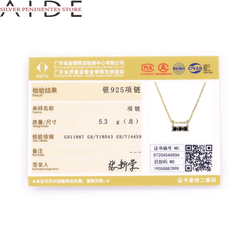 

AIDE Initial 925 Sterling Silver Creative Geometric Chain Necklace Green Black Purple Zircon Necklace For Women Jewellery