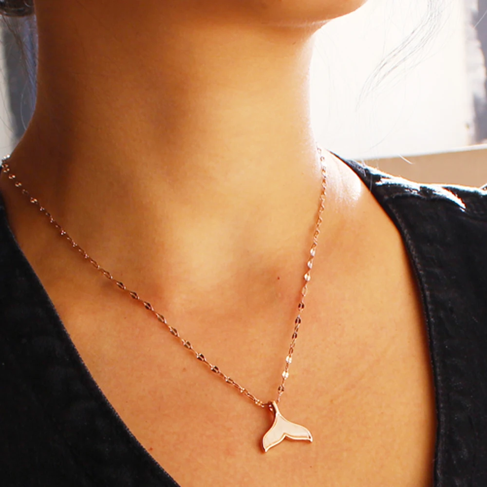 Ожерелье женское из нержавеющей стали под розовое золото с титановым дельфином