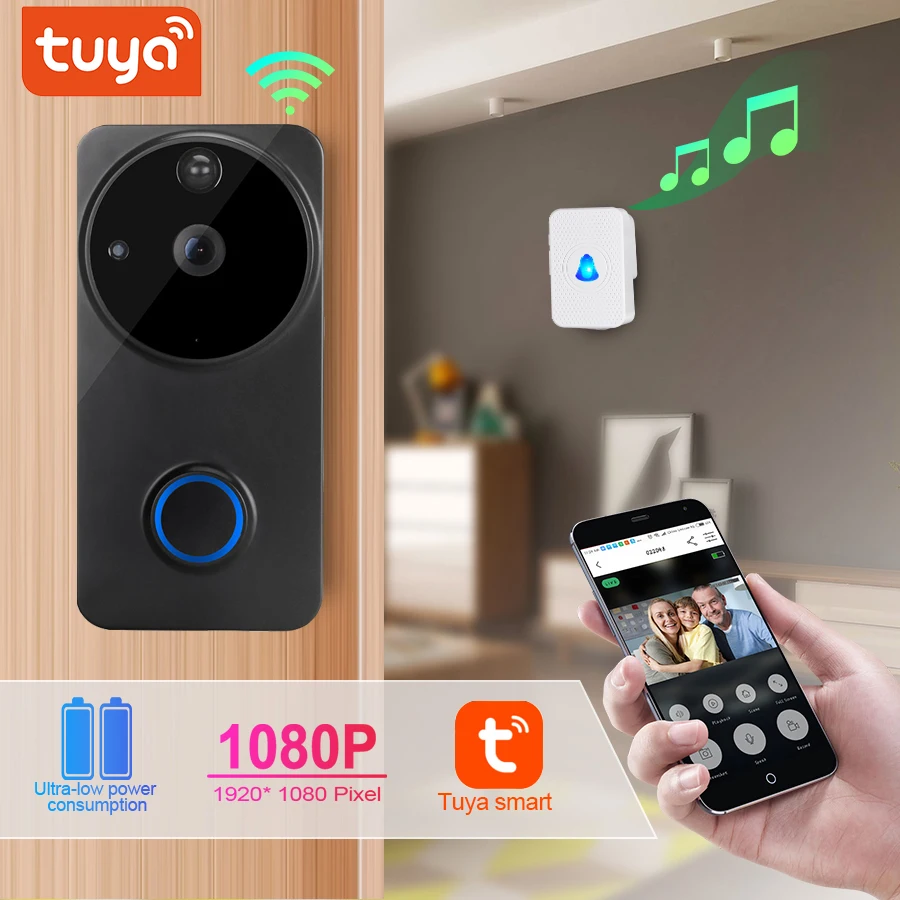 WiFi Smart Video Doorbell Tuay Smart  Wireless WiFi Security Door Bell Visual Recording Home Monitor Night Vision Intercom door