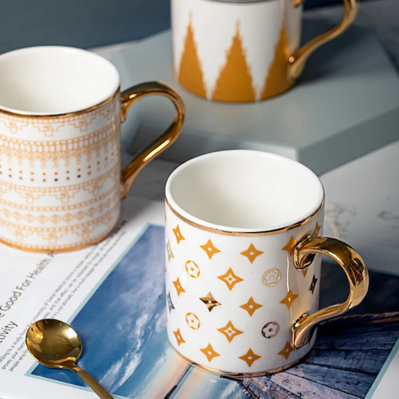 

New Golden Ceramic Mug Coffee Tea Milk Drinking Cups with Handle Coffee Mug for Office Novelty Gift