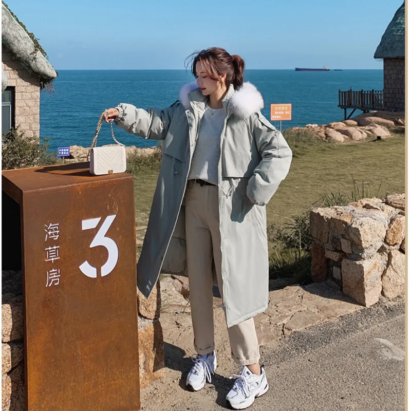 Женская зимняя куртка до колена свободная теплая парка из 96% хлопка | одежда