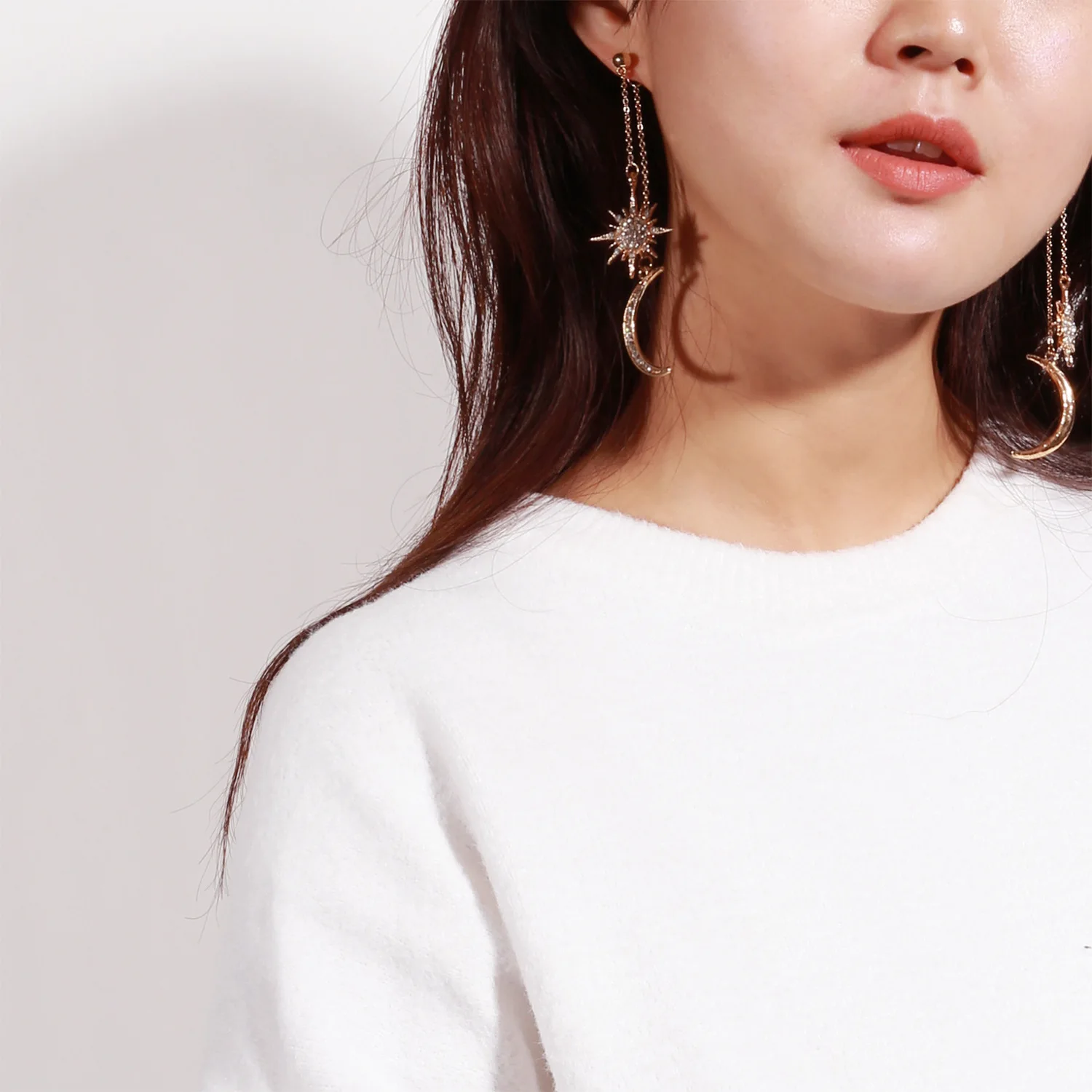 Elegant Fashion Long Earrings For Women Gold Color Moon Star Drop Dangle Jewelry Geometric Rhinestone Earring Wholesale | Украшения и