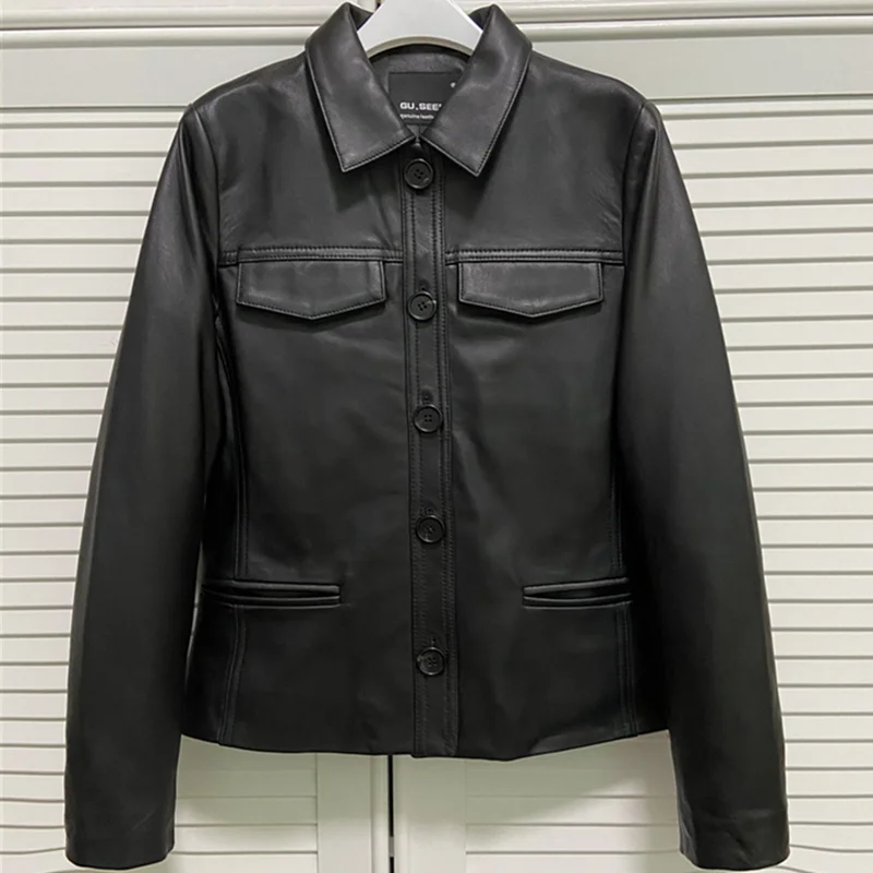 

Женская кожаная одежда, пальто из овечьей шкуры, из натуральной кожи, из овечьей шкуры