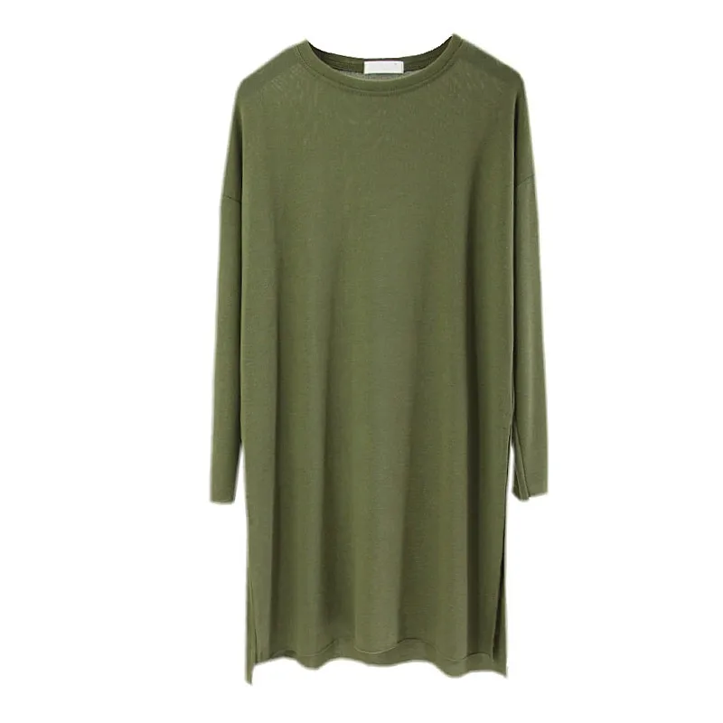 

SuperAen Solid O Neck Pullover Loose Long Slit Full Sweater Women Autumn