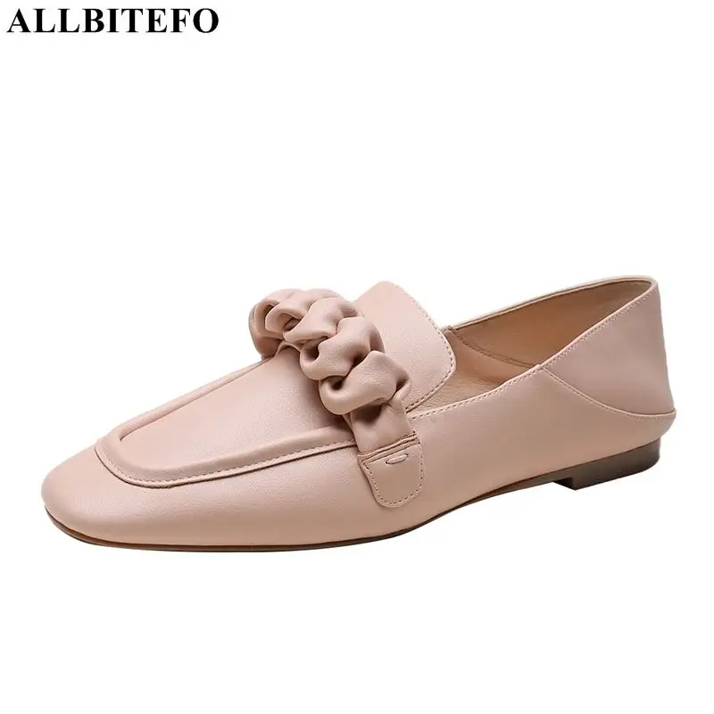 

ALLBITEFO high quality genuine leather low-heeled comfortable office ladies shoes thick heels autumn/spring party women shoes