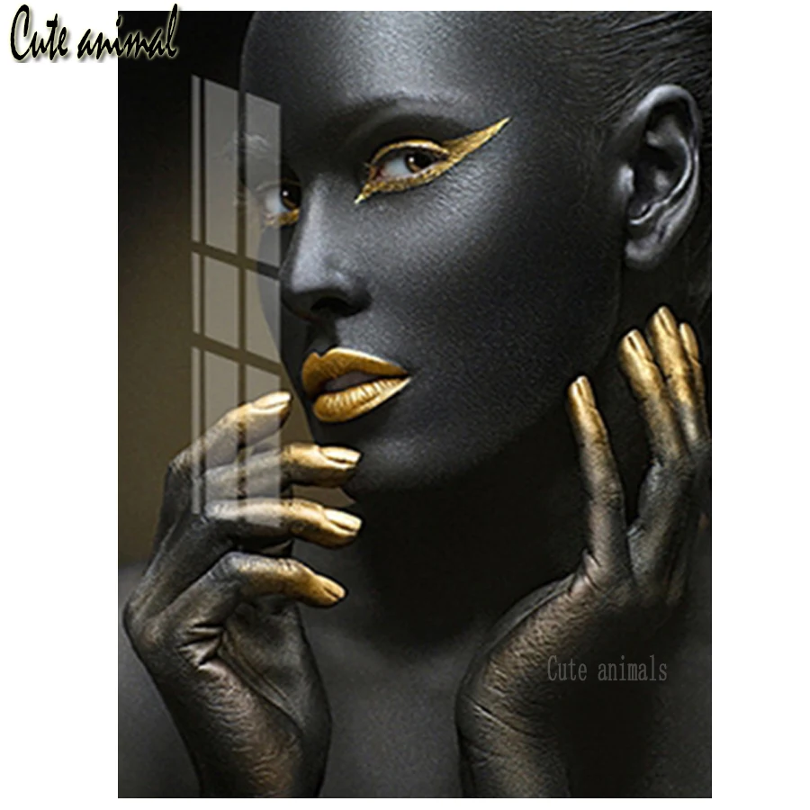 

5D алмазная картина полная дрель квадратная круглая черная Золотая Обнаженная африканская художественная Женская Алмазная вышивка украшен...