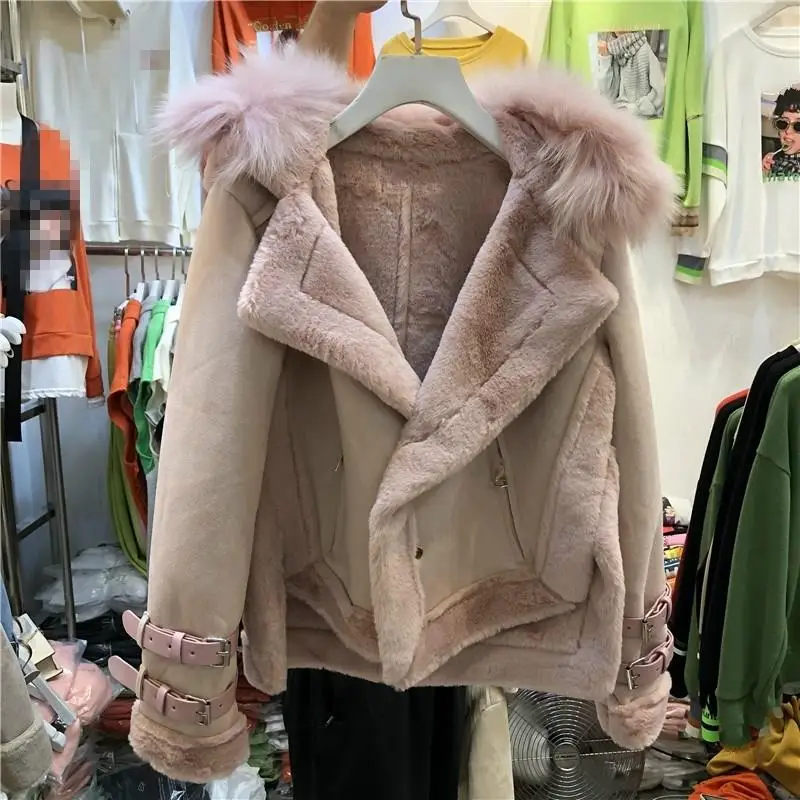 Зимнее пальто из овечьей шерсти женские толстые мотоциклетные замшевые кожаные