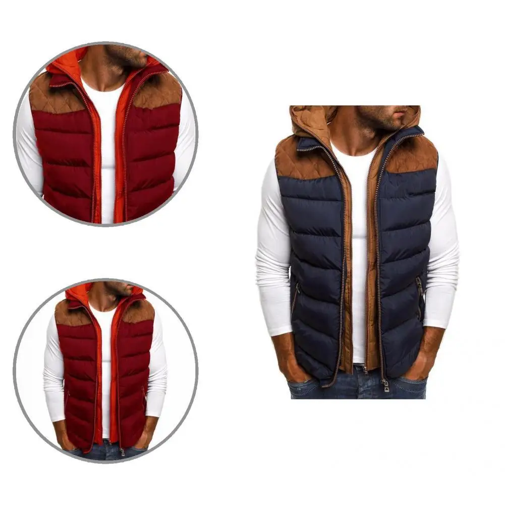 

Down Waistcoat Cozy Men Vest Universal Fake Two Pieces Soft Zipper Keep Warm Hooded Vests Coat