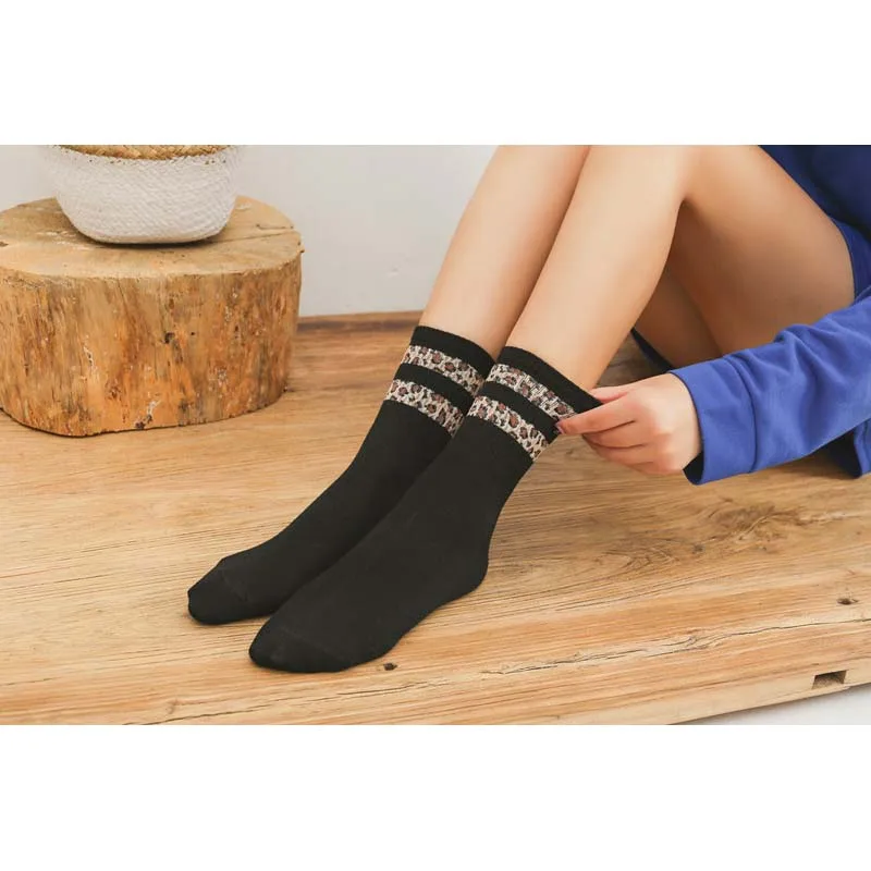 Зимние женские носки с леопардовым принтом смешные модные теплые хлопковые