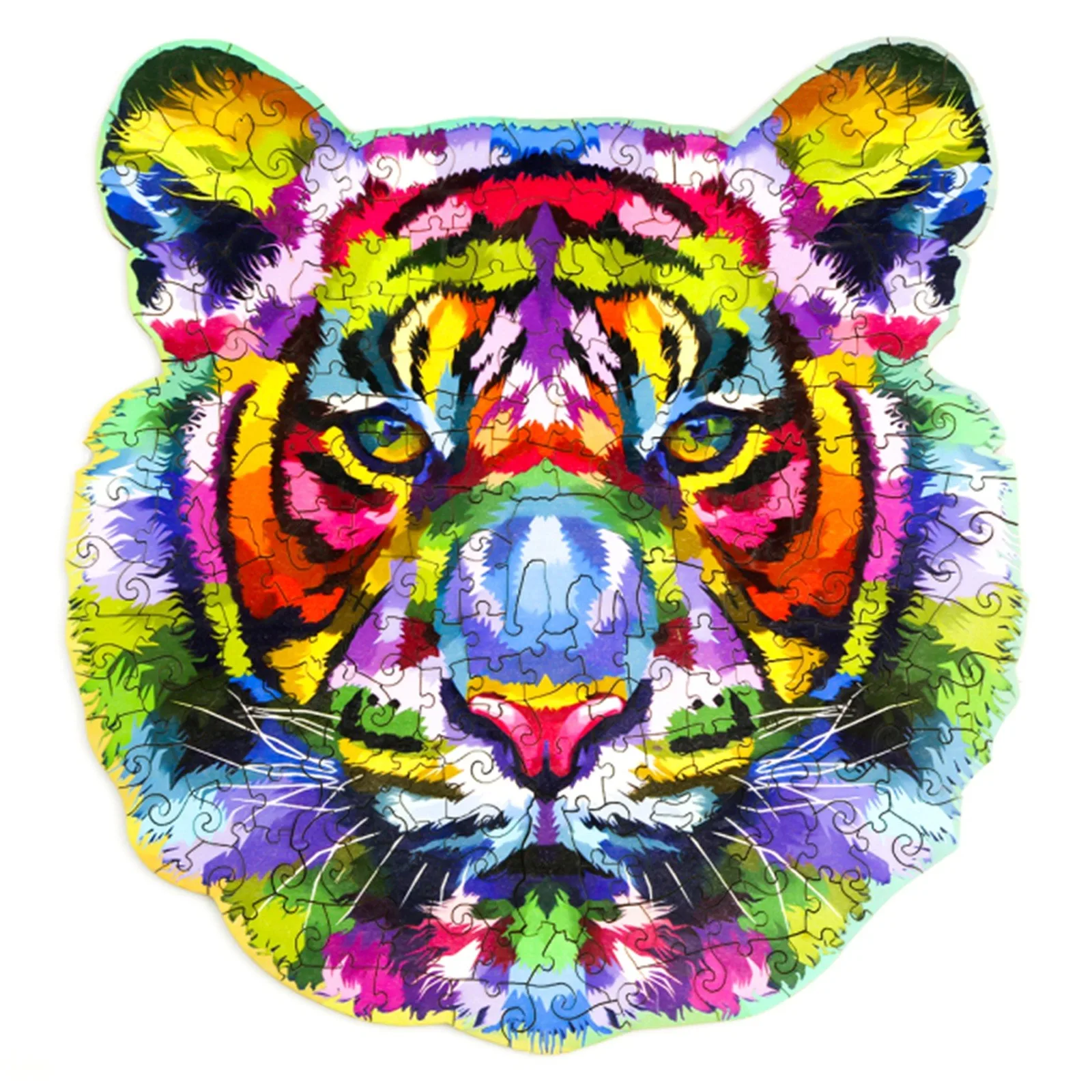 

Rainbow-tiger Wooden Puzzle Unique Shape Pieces Animal Gift for Adults and Kids