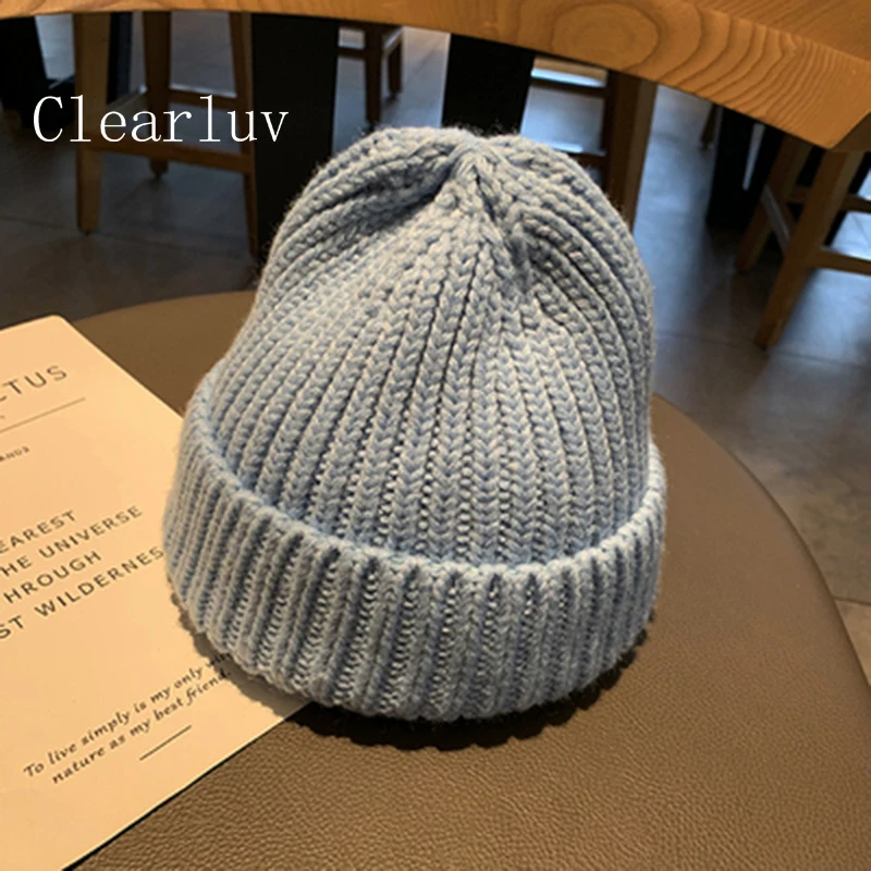 Новинка 2020 Зимняя шерстяная вязаная шапка одноцветная женская модная