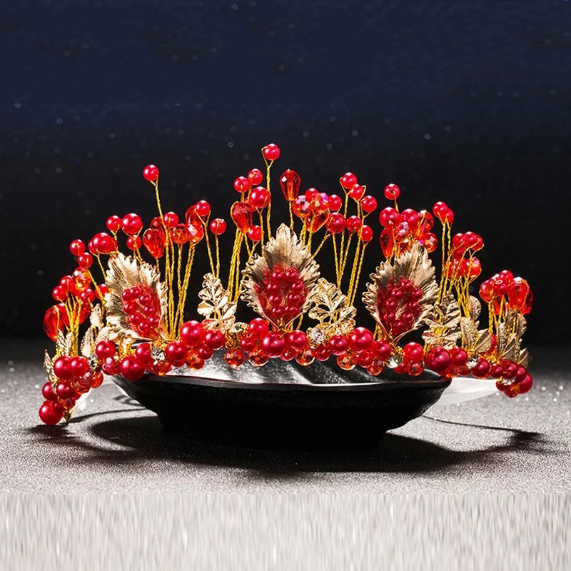 

New Pearl Bridal Tiara Hair Crown Wedding European Baroque Rhinestone Hand-Stitched Boutique Bridal Hair Accessories Headdress