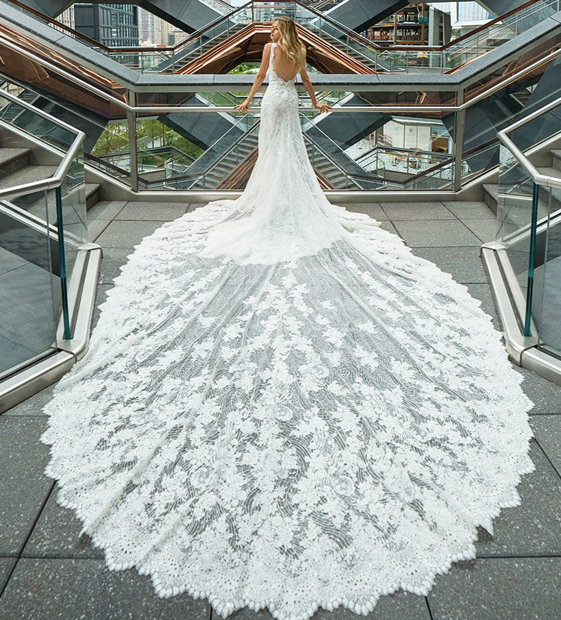

Vestidos de novia Новое белое свадебное платье 2021 с v-образным вырезом без рукавов с длинным шлейфом кружевные свадебные платья Robe de mariee