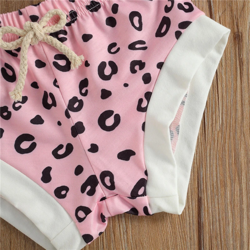 

0-24M Toddler Baby Leopard Printing Clothing Set Infant Girls Round Collar Short Sleeve Tops+Elastic Shorts Sport Tracksuit 2pcs