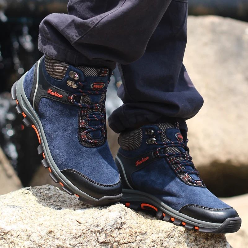 

New Male Autumn Winter Warm Plush Suede Leather Hiking Sneaker Boots Men Mountain Climbing Shoes Outdoor Sports Hunt Footwear