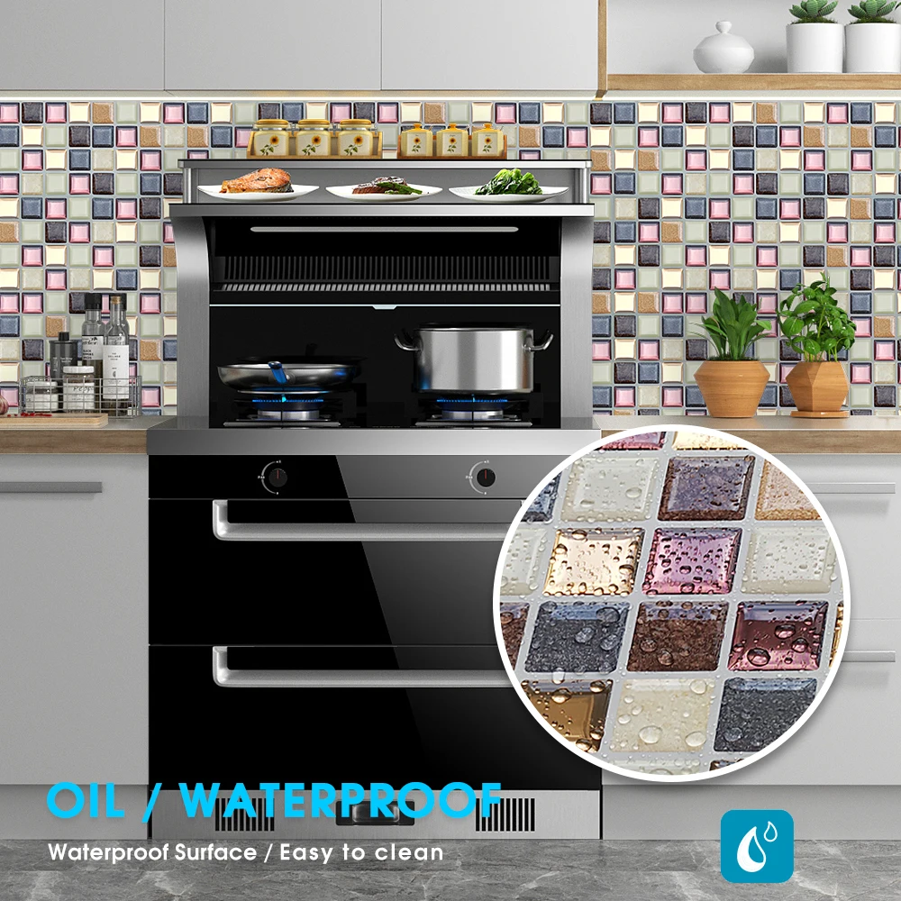 

Waterproof Self Adhesive 3D Mosaic Wall Decal peel and stick vinyl tile kitchen backsplash