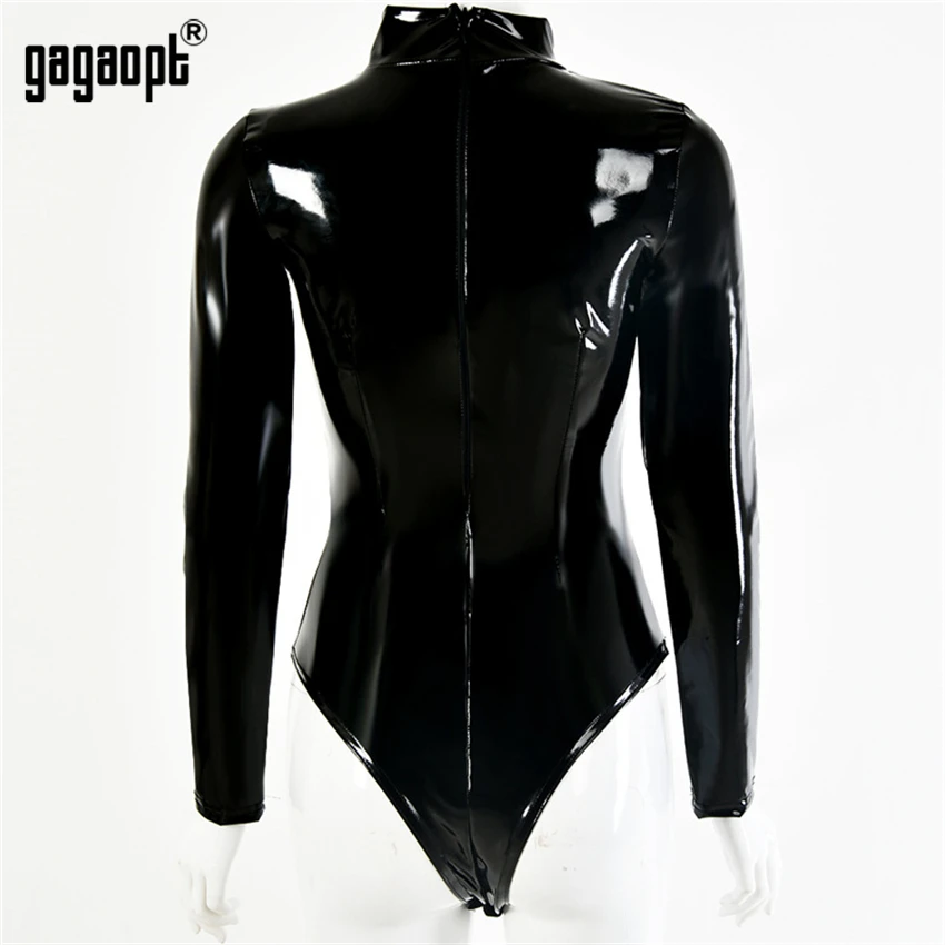 Gagaopt женские Комбинезоны из искусственной кожи сексуальные вечерние черные