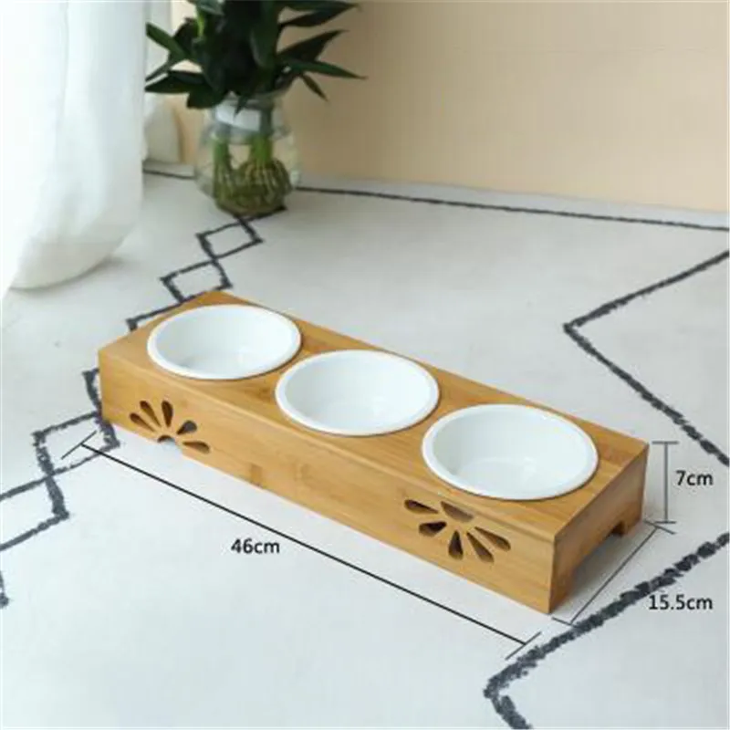 

Wood Bamboo Ceramic Cat And Dog Double Bowl Bamboo Cat And Dog Pet Food And Water Bowls For Dog