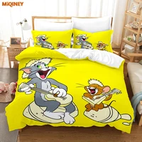 miqiney bedding set mouse jerry single twin full queen king size cat and tom bed set aldult kid bedroom duvetcover sets 3d anime