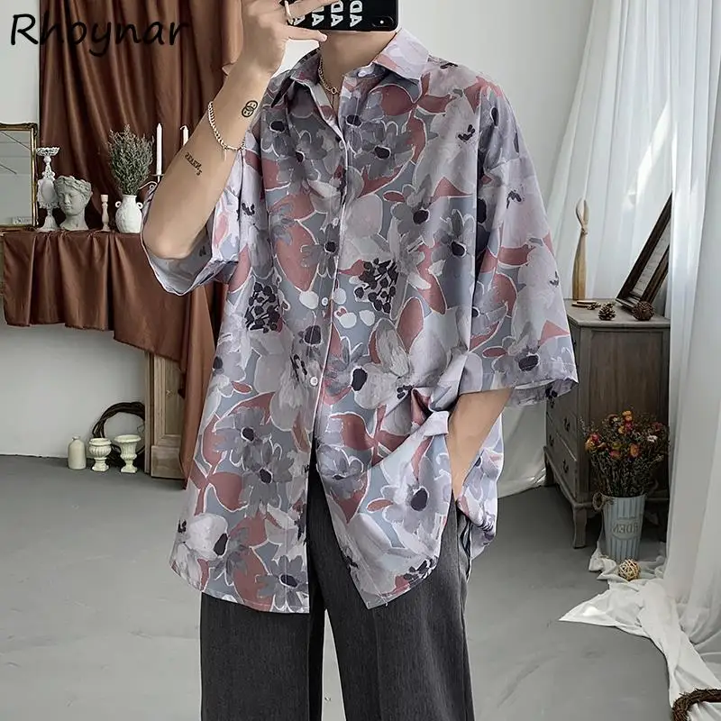 

Shirts Women Retros Half Sleeve Korean Style Streetwear Floral Vintage Harajuku Fashion Summer Holiday Couples All-match Casual