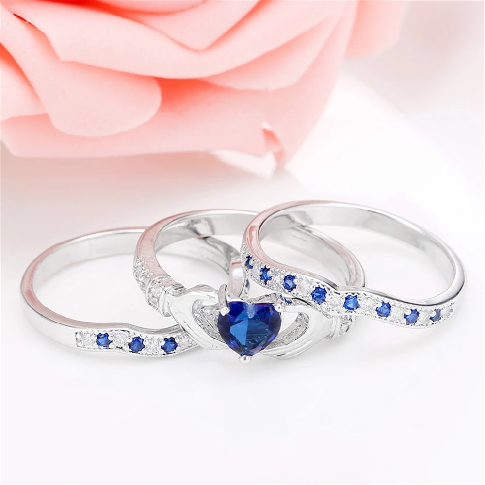 Claddagh кольцо с голубым сердцем и камнем набор свадебных женских аксессуаров Bague