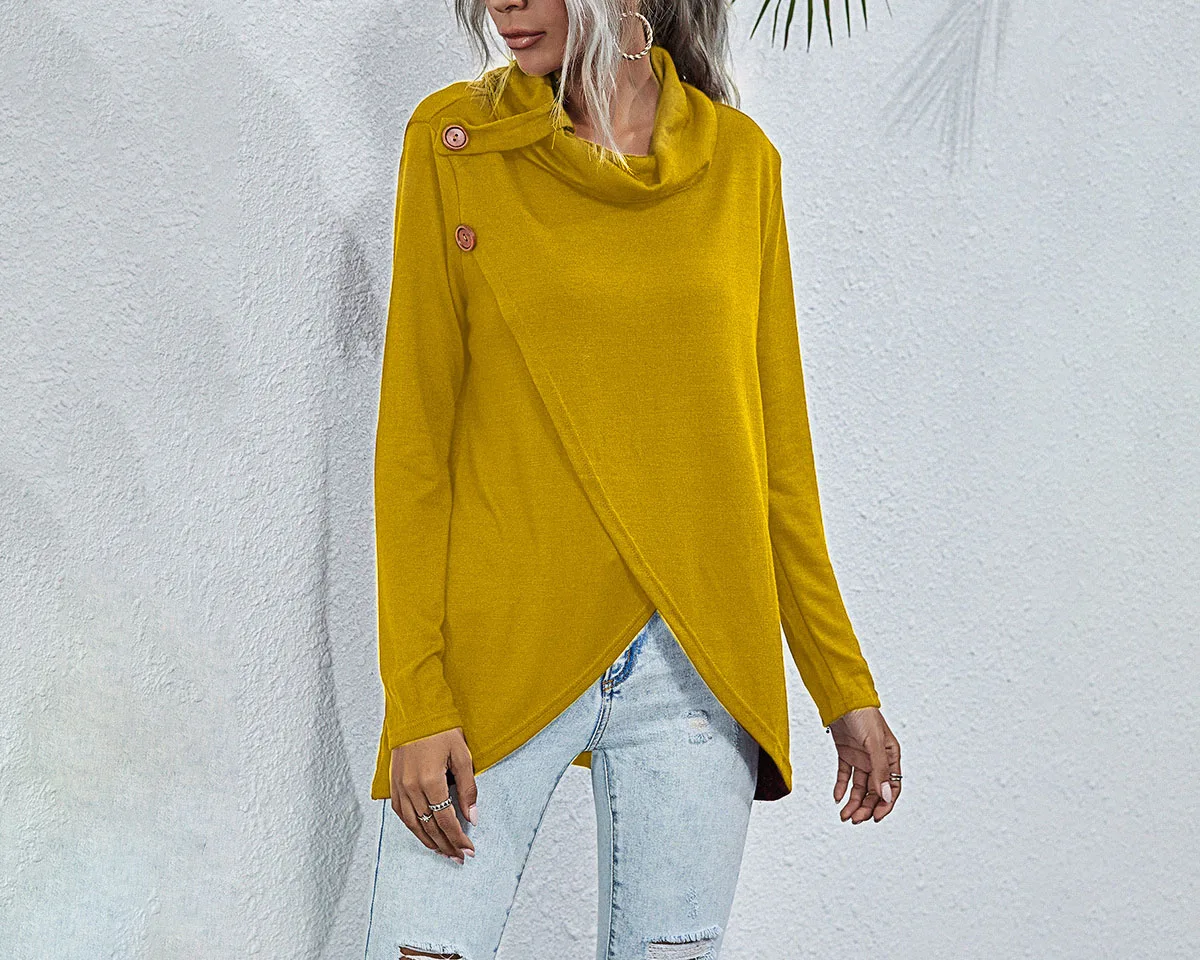 

Spring Autumn Nice Fashion Splice Casual Loose Irregular Solid O-Neck Long Sleeve T-Shirts Ladies Casual T-Shirt Tops Female