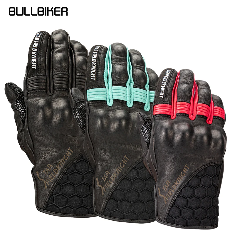 Enlarge BULLBIKER Motorcycle Gloves Leather Short Touch Screen Sheepskin Breathable Riding Full Finger Cycling Protection Gear