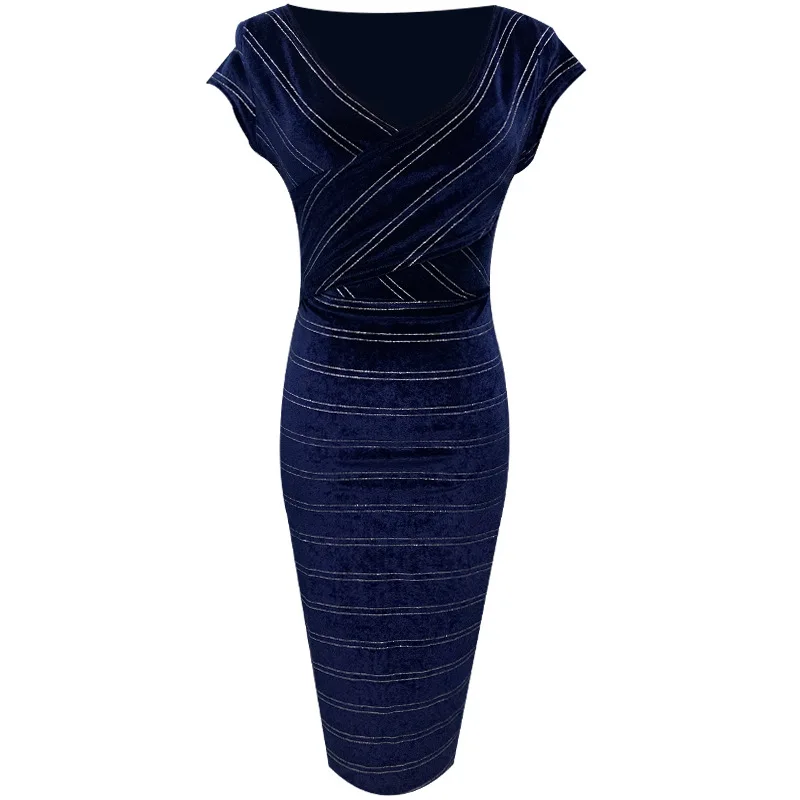 

LDYRWQY 2021 summer new female sleeveless V-neck slim temperament hip dress Office Lady Knee-Length