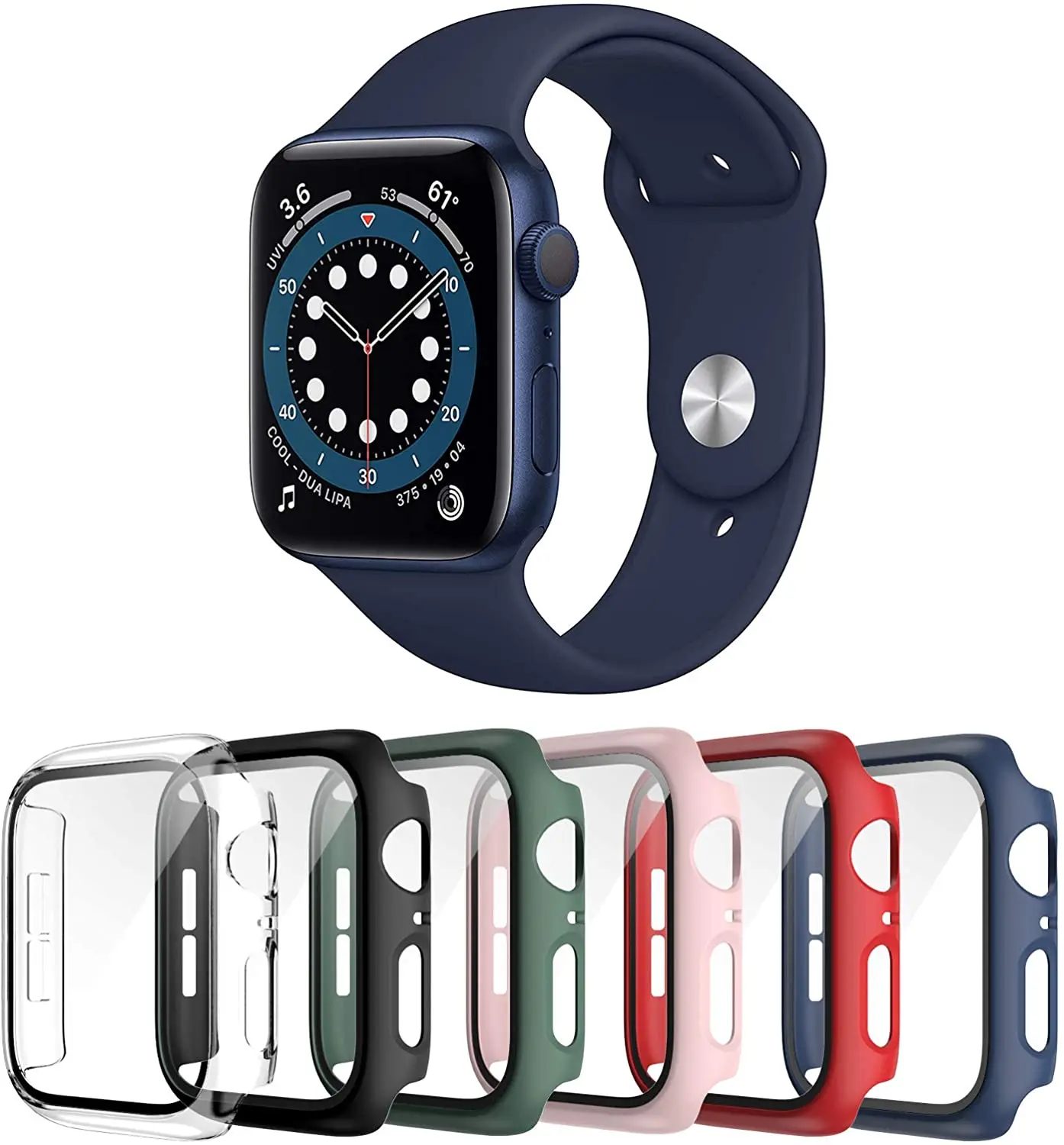 

Case + Tempered film Compatible with Apple watch Case 44mm 42mm 40mm 38mm Glass protective shell for iwatch 6 5 4 3 2 1 SE case