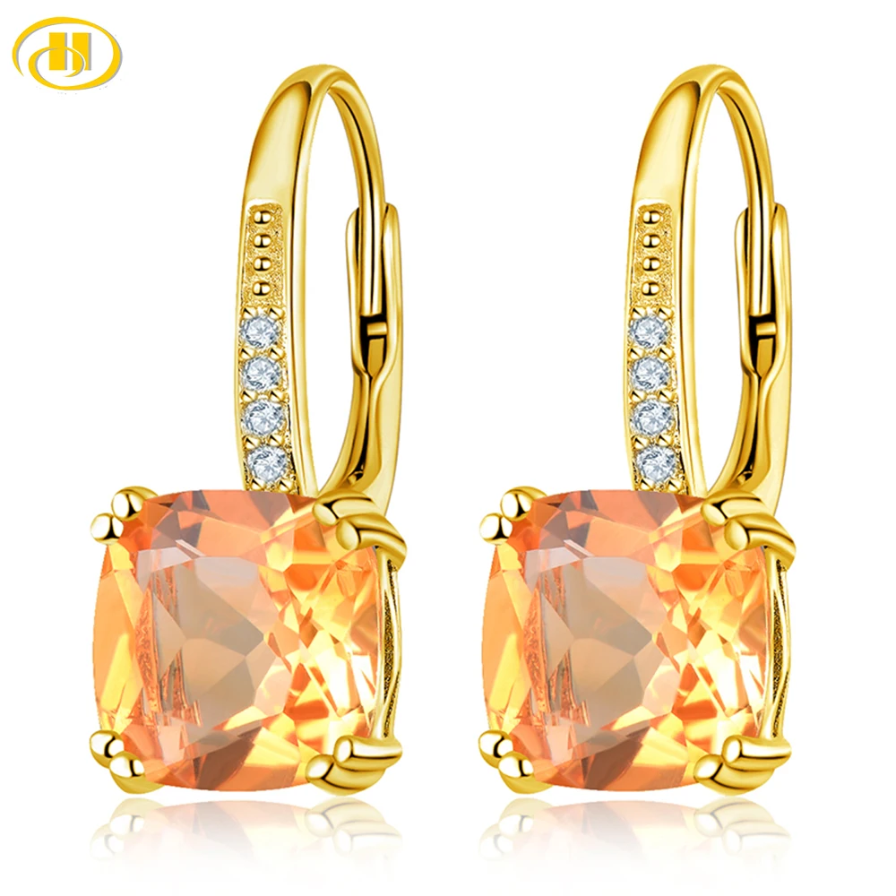 Hutang 3.94ct желтый цитриновые серьги 925 пробы серебро 12 натуральный драгоценный камень Изысканные Ювелирные изделия из кристаллов для Для женщин на Рождество