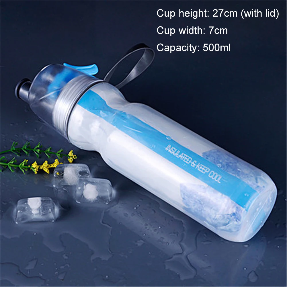 

PE Large-Capacity 500ml Water Bottle With Spray Double-Layer Plastic Cold Insulation For Outdoor School Sports Bicycle Drinkware