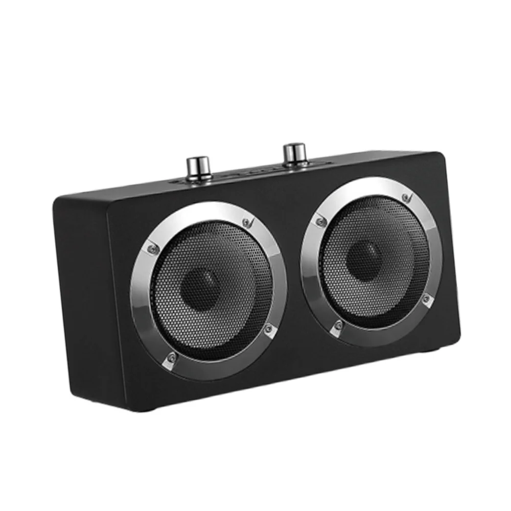 

Wooden Speaker Subwoofer Dual Horn Mini Desk Loudspeaker Radio Portable Wireless Speakers Support and U Disk (English Vers