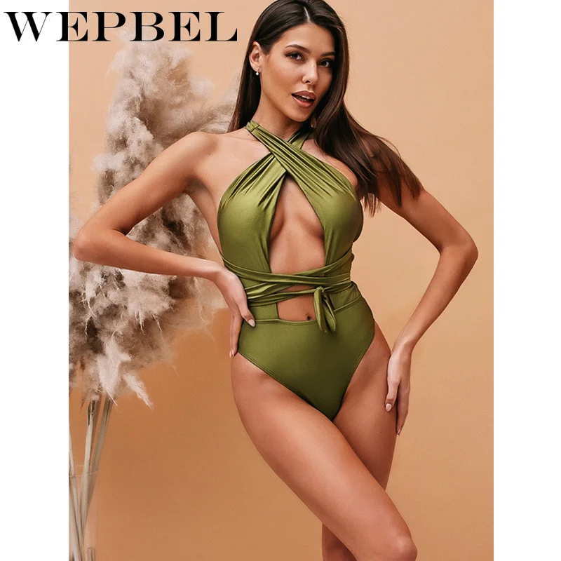 

WEPBEL Women Sexy Bandage Halter Romper Sleeveless High Waist Skinny Push-Up Padded Swimwear Beachwear