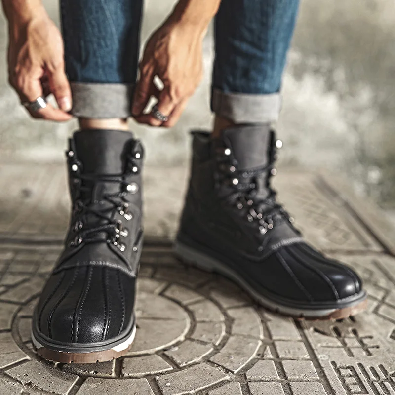 

2020 Winter Inside Fur Men Boots Black Military Tactical Training Men Genuine Leather Mens Working Boots Big Size Men Shoes