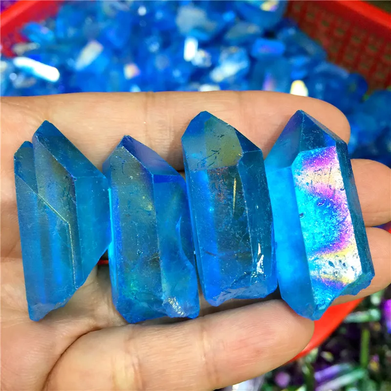 4 шт. голубой аура ангел кварцевый кристалл камни точечный образец сырье