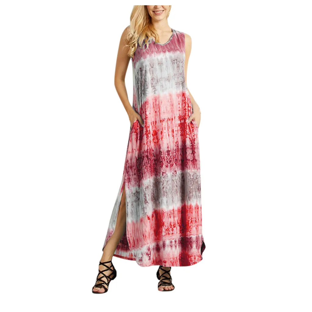

Dress women summer slim beach dressWomen's Tie-dye Split Irregular Hem V-neck Sleeveless Dress 2021
