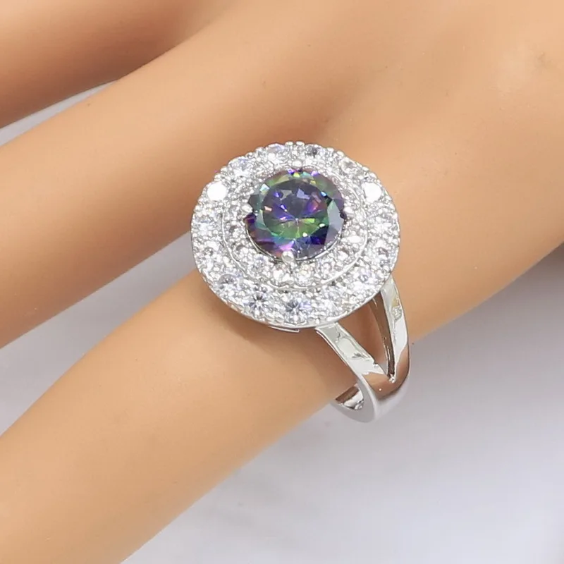 Разноцветный набор украшений для женщин с радужным цирконием браслетом серьги