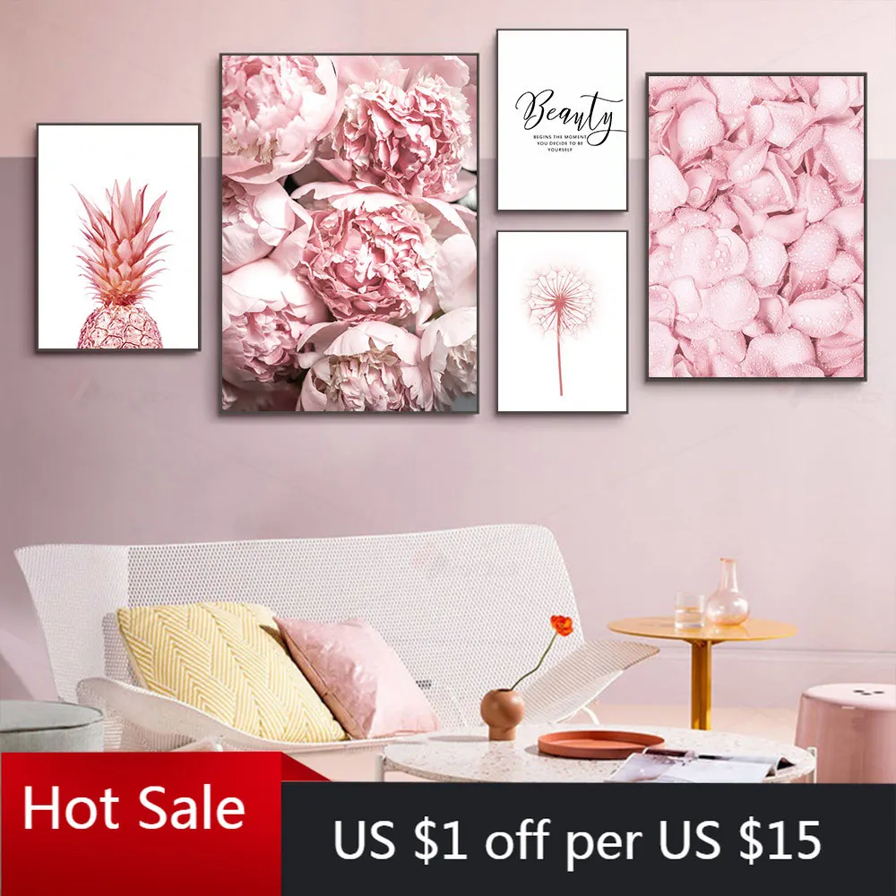 Розовые цветы пиона холст картины розовый с рисунком ананаса принт в виде