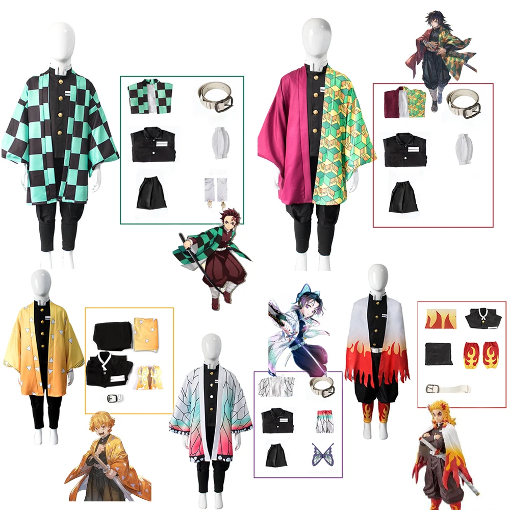

adult and kids Demon Slayer Cosplay Tanjirou Kamado Cosplay Costume Kimetsu no Yaiba Men Kimono Costume earrings Halloween