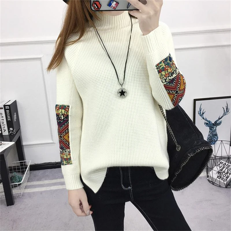 

2021 New Long Sleeve Solid Retro Pullover and Sweaters Women Vintage Turtleneck Sweater Jumpers Irregular Split sueter mujer