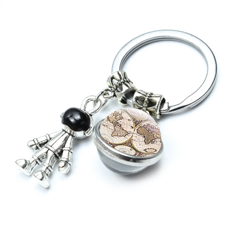 Винтажный брелок с картой мира модные подвески в виде астронавта космоса робота