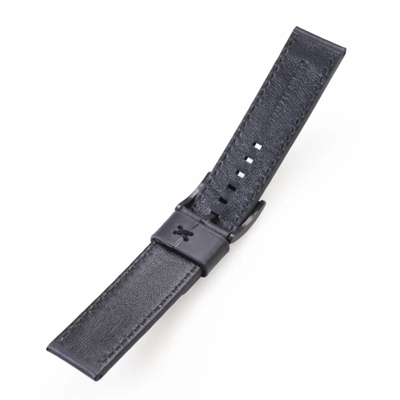 Smooth 22mm Black Tray Watchband Rivet Genuine Leather Watch Strap For Fossil Fs4656 Fs5586 Wristband Bracelet With Black Buckle