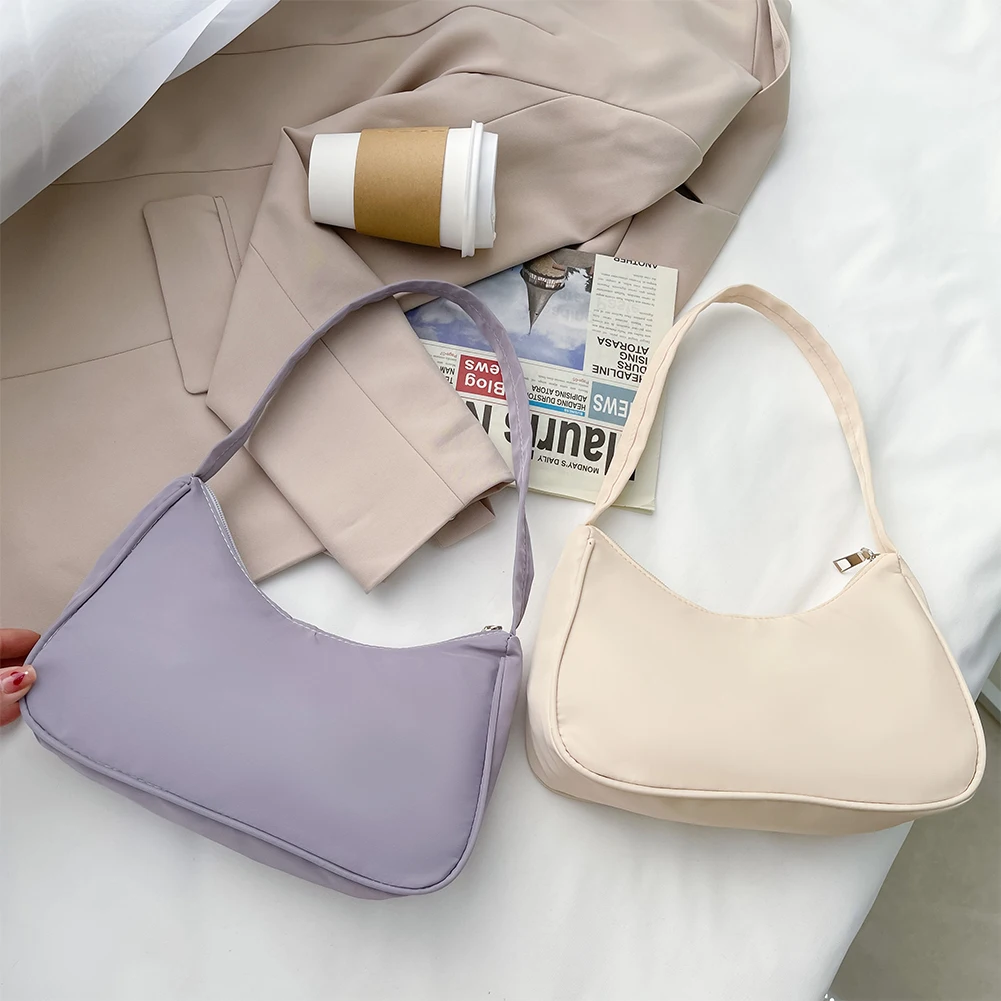 

Модная однотонная женская сумка под подмышку, нейлоновый Ретро Хобо, квадратная винтажная простая дизайнерская женская сумка на молнии на ...