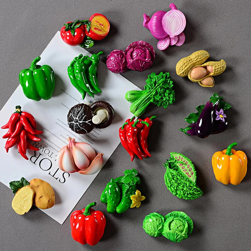 

3D simulation vegetable fruit fridge magnets message post Pepper mushroom magnet decoration Tomato onion refrigerator stickers
