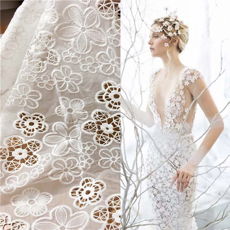 3D выдалбливают шелк шифон кружево вышивка ткань для свадебное платье